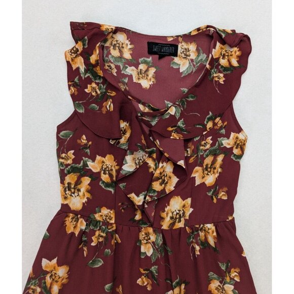 Sweet Wanderer Women's Dress Size Small Maroon Floral Print Ruffle Boho Bohemian - Picture 3 of 15